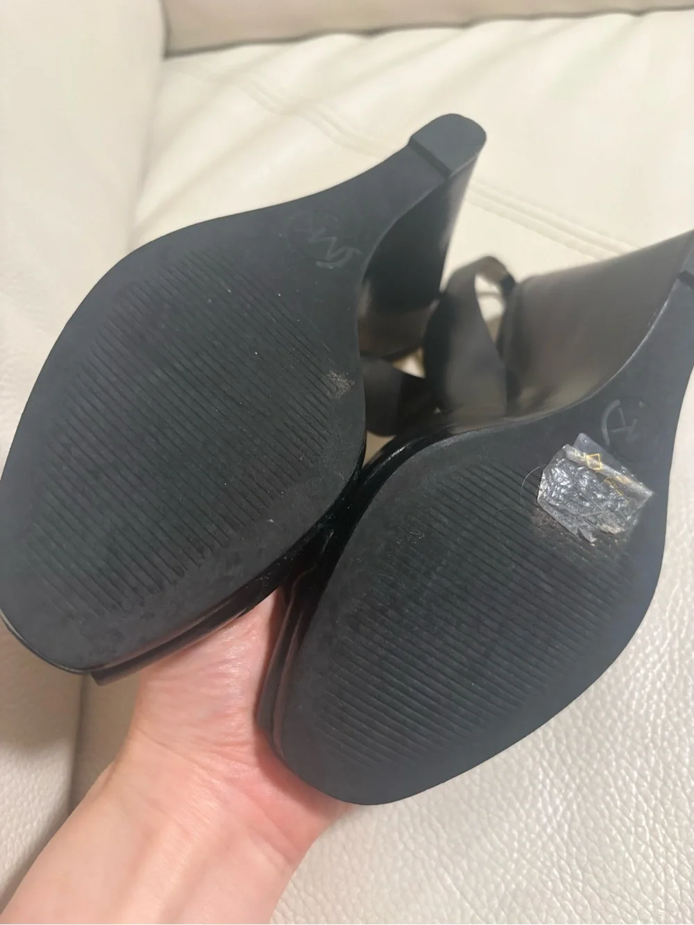 Michael Kors Black Leather Slingback Peep-Toe Heels with Gold MK Logo Size 5.5
